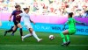 Barcelona goalkeeper Sandra Panos, right, receives a goal by Dzsenifer Marozsan of Lyon, second left, during the women's soccer UEFA Champions League final match between Olympique Lyon and FC Barcelona at the Groupama Arena in Budapest, Hungary, Saturday, May 18, 2019. (Tibor Illyes/MTI via AP)