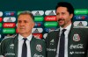 Mexico's new soccer coach Gerardo Martino, left, stands with Mexican Football Federation President Yon De Luisa during the news conference where Martino was presented as the coach in Mexico City, Monday, Jan. 7, 2019. (AP Photo/Marco Ugarte)