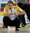 michael burns  / winnipeg free press
Manitoba's Reid Carruthers yelling at the Brier during an 11-3 win over Northwest Territories Tuesday morning at the Scotiabank Saddledome.