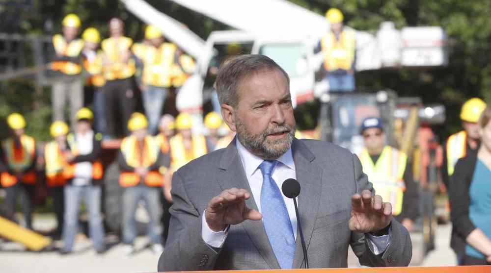 WAYNE GLOWACKI / WINNIPEG FREE PRESS
NDP Leader Tom Mulcair speaks at the Operating Engineers Training Institute in Winnipeg Thursday morning.