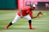 Washington Nationals center fielder Victor Robles (16) fields a ball before an exhibition baseball game against the New York Yankees, Monday, March 25, 2019, in Washington. (AP Photo/Nick Wass)