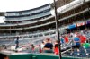 New netting separates the infield from lower bowl seating before a postponed baseball game between the Colorado Rockies and the Washington Nationals, Monday, July 22, 2019, in Washington. (AP Photo/Patrick Semansky)