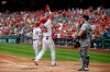 Washington Nationals' Juan Soto celebrates his three-run home run during the third inning of a baseball game as San Diego Padres catcher Austin Hedges, right, looks on, Sunday, April 28, 2019, in Washington. (AP Photo/Nick Wass)