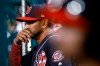 Washington Nationals manager Dave Martinez stands in the dugout during the ninth inning of the teams baseball game against the Atlanta Braves, Friday, Sept. 13, 2019, in Washington. Atlanta won 5-0. (AP Photo/Patrick Semansky)
