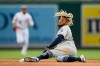 San Diego Padres' Fernando Tatis Jr. reacts after he stole second base during the fourth inning of a baseball game against the Washington Nationals, Sunday, April 28, 2019, in Washington. (AP Photo/Nick Wass)