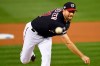 Washington Nationals starting pitcher Max Scherzer throws against the Los Angels Dodgers during the first inning in Game 4 of a baseball National League Division Series, Monday, Oct. 7, 2019, in Washington. (AP Photo/Susan Walsh)