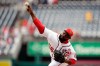 Washington Nationals relief pitcher Fernando Rodney delivers a pitch during the ninth inning of a baseball game against the Miami Marlins, Thursday, July 4, 2019, in Washington. The Nationals won 5-2.(AP Photo/Nick Wass)