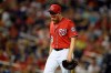 Washington Nationals' Sean Doolittle walks to the dugout after he was pulled from the baseball game during the ninth inning against the Milwaukee Brewers, Saturday, Aug. 17, 2019, in Washington. The Brewers won 15-14 in 14 innings. (AP Photo/Nick Wass)