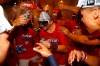 Washington Nationals shortstop Trea Turner, center, celebrates with teammates after the second baseball game of a doubleheader against the Philadelphia Phillies, Tuesday, Sept. 24, 2019, in Washington. Washington won 6-5 and clinched a Wild Card berth. (AP Photo/Patrick Semansky)
