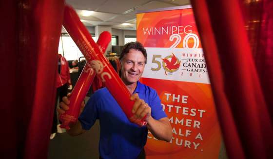 RUTH BONNEVILLE / WINNIPEG FREE PRESSJeff Hnatiuk, CEO of the 2017 Canada Summer Games, gets into the spirit of things Wednesday, gearing up for Winnipeg’s next big sporting event.