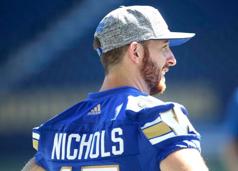 JOE BRYKSA / WINNIPEG FREE PRESS
The quick turnaround of a Wednesday game along with just two days of on-field practice this week has meant QB Matt Nichols has had to refocus quickly.