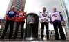 WAYNE GLOWACKI / WINNIPEG FREE PRESS
Former and current NHL players Dave Semenko (from left) Cam Talbot, Blake Wheeler and Thomas Steen take part in Friday&rsquo;s Heritage Classic announcement.