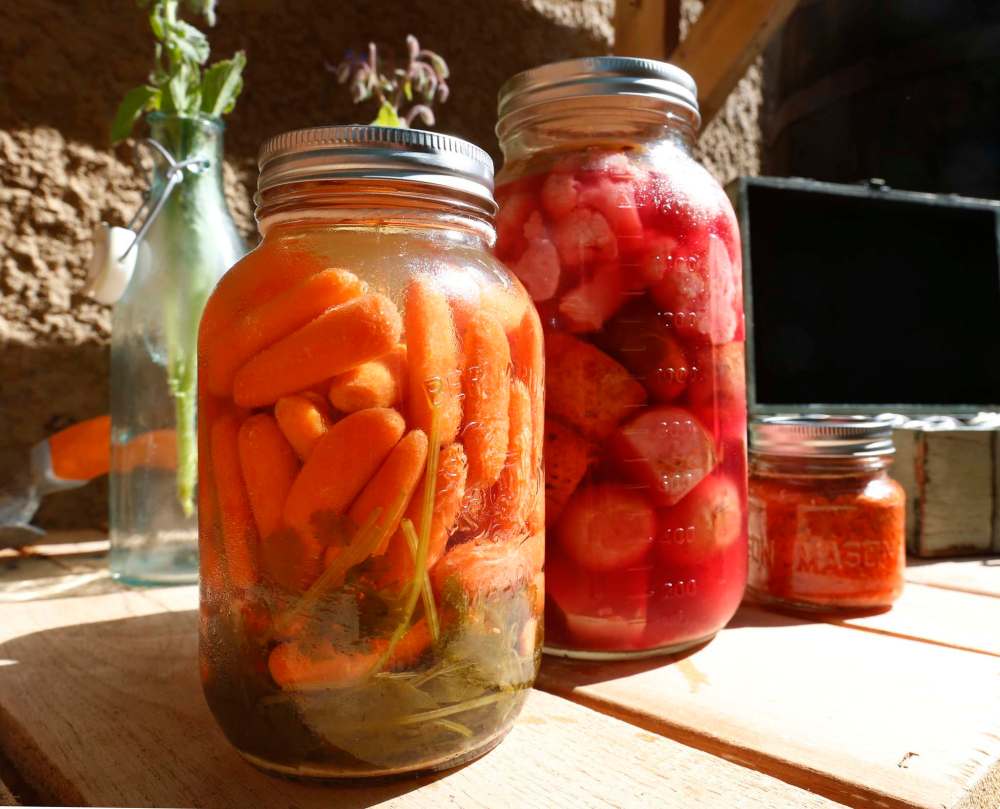 WAYNE GLOWACKI / WINNIPEG FREE PRESS
A sample of fermented food from Jill Kantor’s refrigerator: (from left) carrots and cilantro, vegetable medley and carrot kraut.