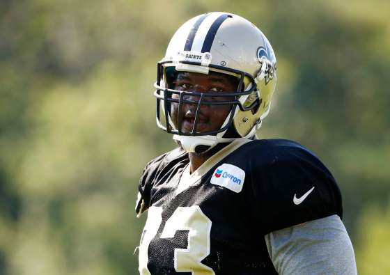 WINSLOW TOWNSON / WINNIPEG FREE PRESSNew Orleans Saints defensive tackle David Onyemata looks on during a joint training camp practice with the New England Patriots at Gillette Stadium in Foxborough, Mass., Tuesday.
