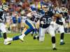 NATHAN DENETTE / WINNIPEG FREE PRESS
Winnipeg Blue Bombers defensive back Kevin Fogg (23) runs the ball past Toronto Argonauts fullback Declan Cross (38) during first half CFL football action in Toronto.