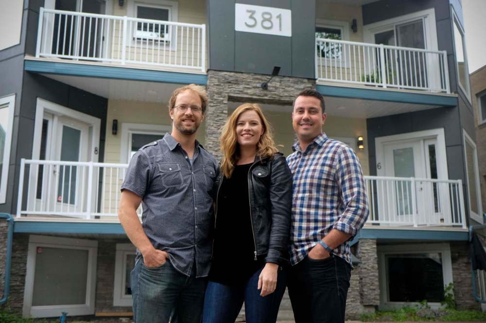 ZACHARY PRONG / WINNIPEG FREE PRESS From left to right, Rob Robson, Kate Kennedy and Geoff Milnes of Progressive Real Estate recently built Manitoba's first residential-class apartment building with a PowerSmart designation. July 13, 2016.