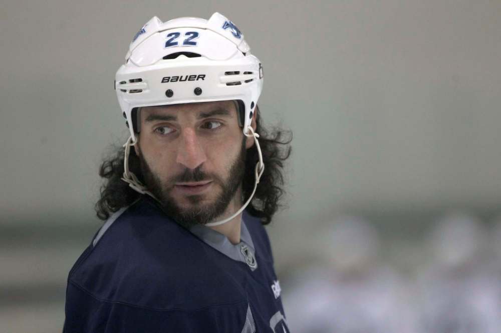 JOE BRYKSA / WINNIPEG FREE PRESS
Chris Thorburn practises at the MTS Iceplex Monday morning.