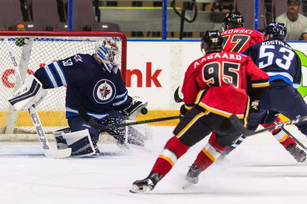 Photo by Clint Trahan
Jamie Phillips of the Winnipeg Jets at the South Okanagan Events Center on September 16, 2016 in Penticton, British Columbia, Canada.