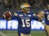 JOE BRYKSA / WINNIPEG FREE PRESS
Winnipeg Blue Bombers quarterback Matt Nichols leans back to fire a pass Friday night at Investors Group Field.