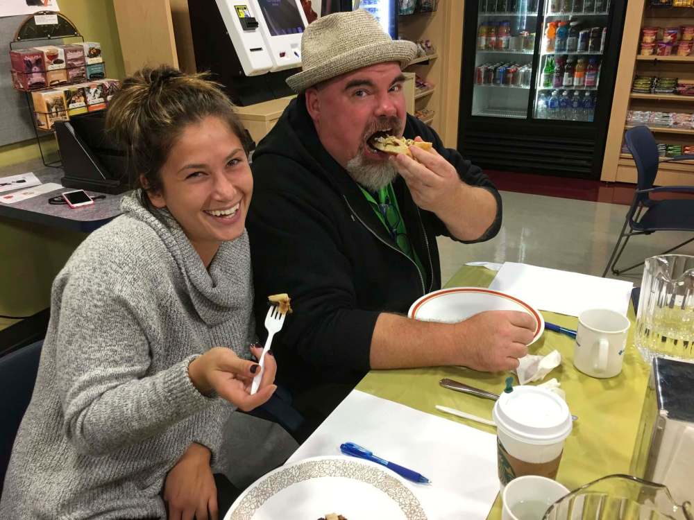 photos by doug speirs / winnipeg free press
Big Daddy Tazz and United Way’s Alissa Smith judge one of the pizza contest entrants.