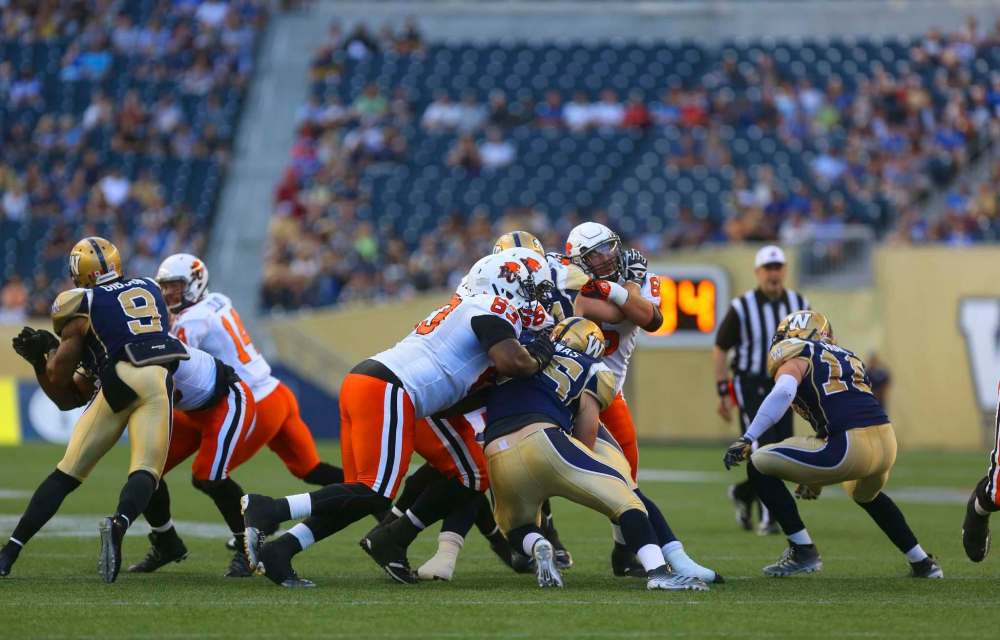 The Winnipeg Blue Bombers play the B.C. Lions at the Investors Group Field in Winnipeg on Thursday, July 30, 2015. Mikaela MacKenzie / Winnipeg Free Press