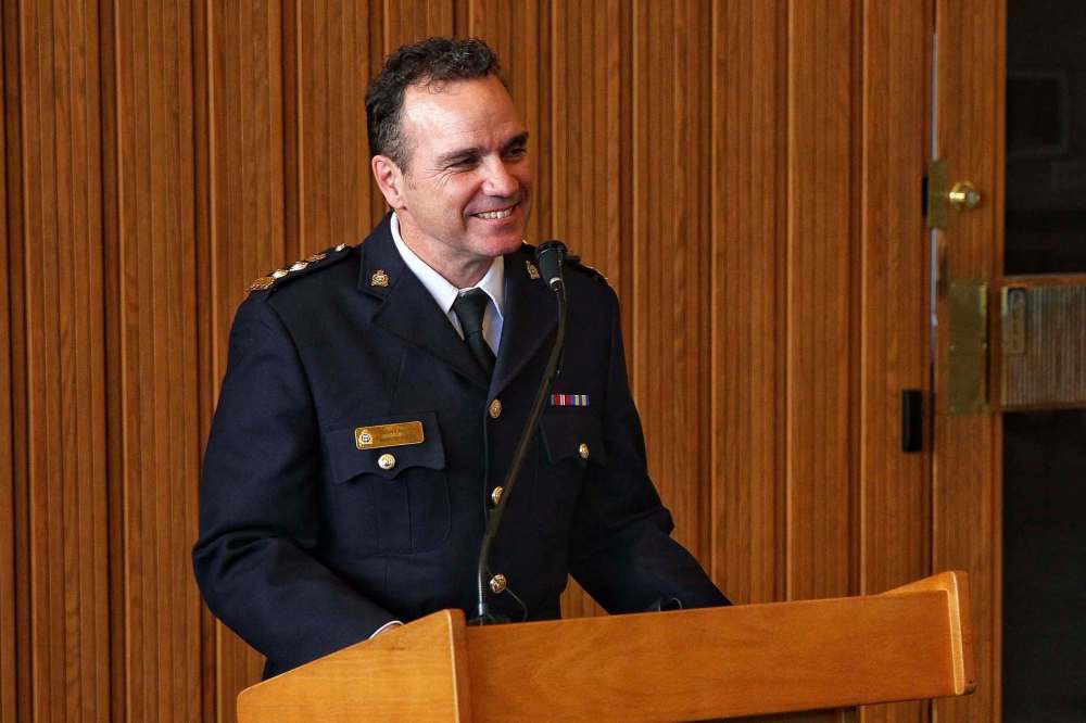 MIKE DEAL / WINNIPEG FREE PRESS
Scott Gillingham the, chairman of the Winnipeg Police Board, announced the board is recommending Danny Smyth as the new police chief.