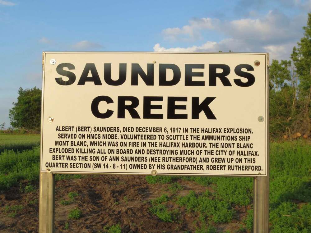 SUPPLIED
A sign honouring Albert Saunders, who died in the 1917 Halifax explosion.
