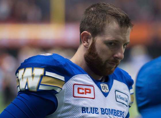 Darryl Dyck / The Canadian PressWinnipeg Blue Bombers' quarterback Matt Nichols stands on the sideline after the Bombers missed a field goal attempt late during second half western semifinal CFL football action against the B.C. Lions in Vancouver, B.C., on Sunday November 13, 2016.