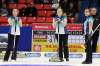 TIM SMITH / BRANDON SUN
Liz Fyfe, Kristin MacCuish and Selena Kaatz wait for skip Kerri Einarson'sinstructions Friday.