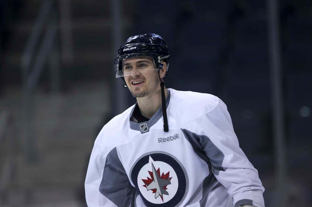JOE BRYKSA / WINNIPEG FREE PRESS
Winnipeg Jets Mark Scheifele at practice Monday the MTS Centre.