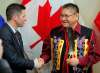 BORIS MINKEVICH / WINNIPEG FREE PRESS
Winnipeg Mayor Brian Bowman and Shoal Lake 40 Chief Erwin Redsky meet at city hall Monday. The federal government increased its share of funding to make Freedom Road a reality.