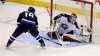 TREVOR HAGAN / WINNIPEG FREE PRESS Winnipeg Jets's Bryan Little (18) scores on Columbus Blue Jackets' goaltender Sergei Bobrovsky (72) during third period NHL hockey action, Thursday, December 29, 2016.