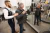 JOHN WOODS / WINNIPEG FREE PRESS
Phil Goss, facility manager at Main Street Project and former client, is fitted for a new suit by Brett Kuchciak, regional sales manager at EPH Apparel, on Monday. Clients and former clients are being fitted to walk the runway in The Runway To Change, a Main Street Project fundraising fashion show.