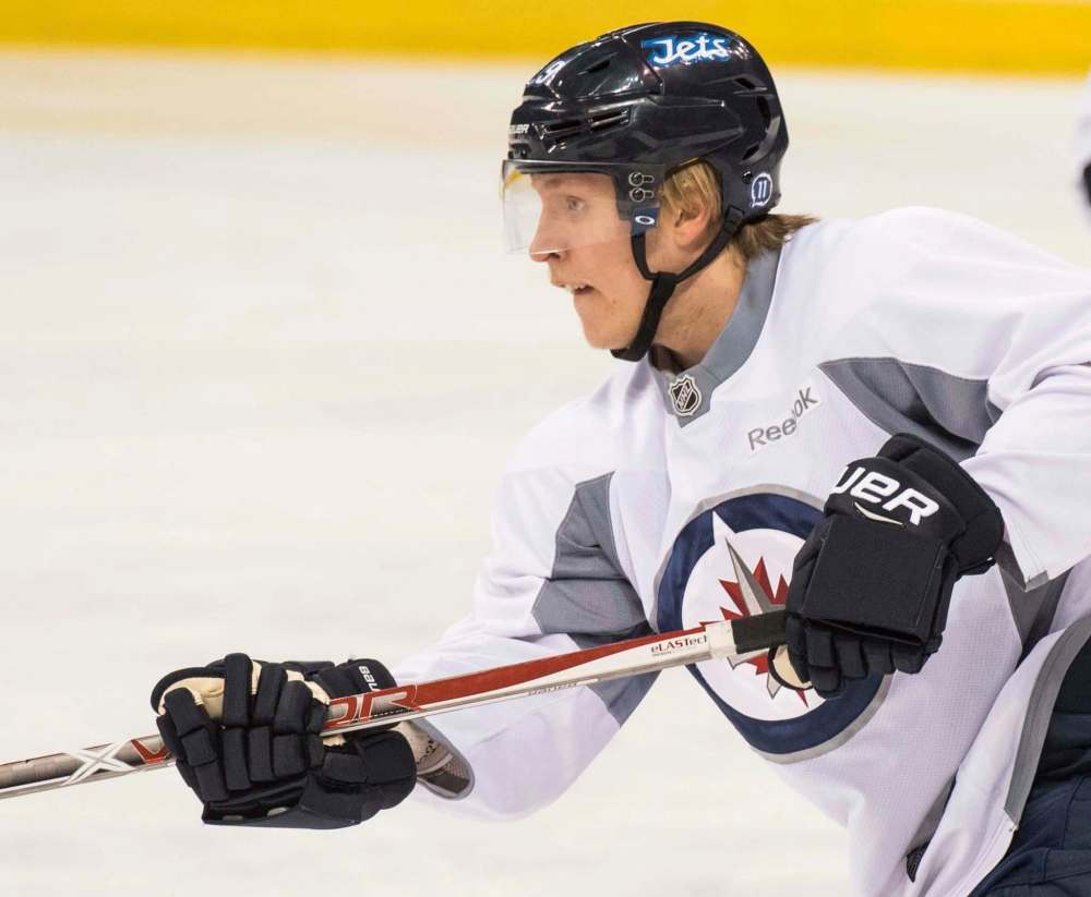 DAVID LIPNOWSKI / WINNIPEG FREE PRESS
Winnipeg Jets #29 Patrick Laine during practice at MTS Centre on Sunday.