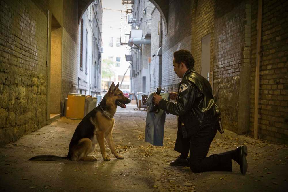 Joe Lederer / Universal Studios
John Ortiz (right) in a scene from A Dog's Purpose. The film has been mired in controversy since the release of a video apparently depicting the rough handling of one of its canine actors.