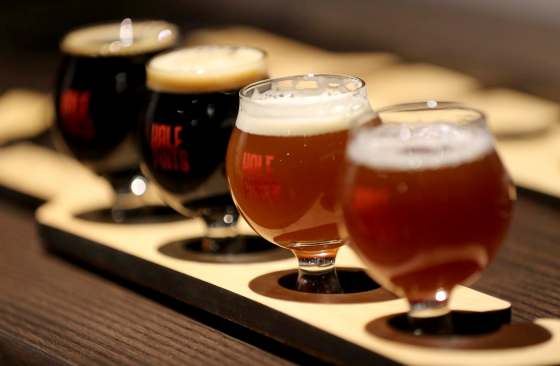 TREVOR HAGAN / WINNIPEG FREE PRESSA flight of beer inside the new tap room at Half Pints Brewery.