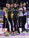 Sean Kilpatrick / The Canadian Press
Ontario skip Rachel Homan (back middle) looks on as Northern Ontario skip Krista McCarville (front middle) talks with third Kendra Lilly during Scotties Tournament of Hearts action in St. Catharines, Ont.