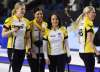 Sean Kilpatrick / The Canadian Press
Team Manitoba, (from left) Leslie Wilson, Kate Cameron, Michelle Englot and Raunora Westcott, is all smiles after defeating Team Ontario Friday and clinching a spot in Sunday&rsquo;s final at the Scotties Tournament of Hearts.