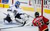 JEFF MCINTOSH / CANADIAN PRESS FILES
Los Angeles Kings goalie Ben Bishop, left, stops a shot from Calgary Flames' Johnny Gaudreau last month.
