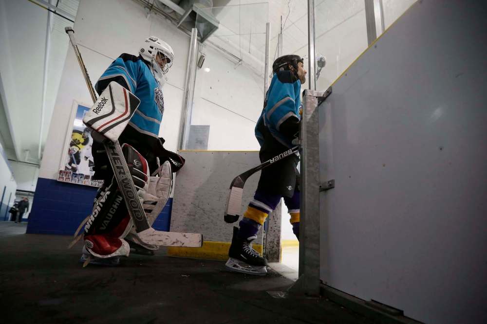 JOHN WOODS / WINNIPEG FREE PRESSBob James, a local hockey goalie who rents himself out to teams that are in need of a goalie, gets ready for a game at Canlan ice rink Tuesday, March 7, 2017.