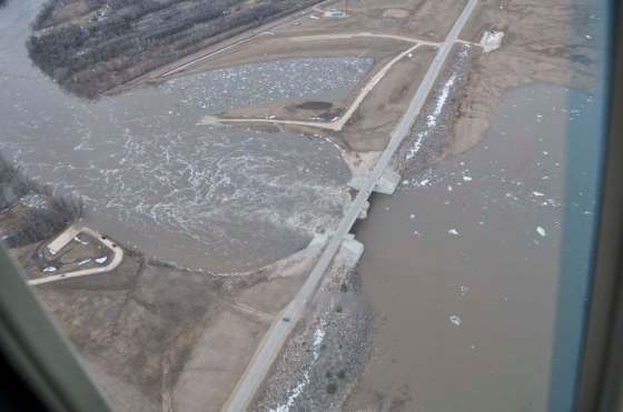 Taiga Air ServicesThe floodway in operation Sunday.