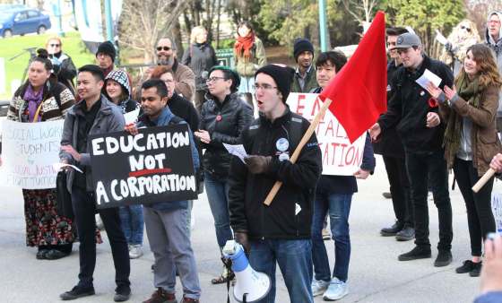 WAYNE GLOWACKI / WINNIPEG FREE PRESSAbout 60 university students took part in a rally organized by the Revolutionary Students Rally Against Tuition on the Manitoba Legislative grounds Tuesday.