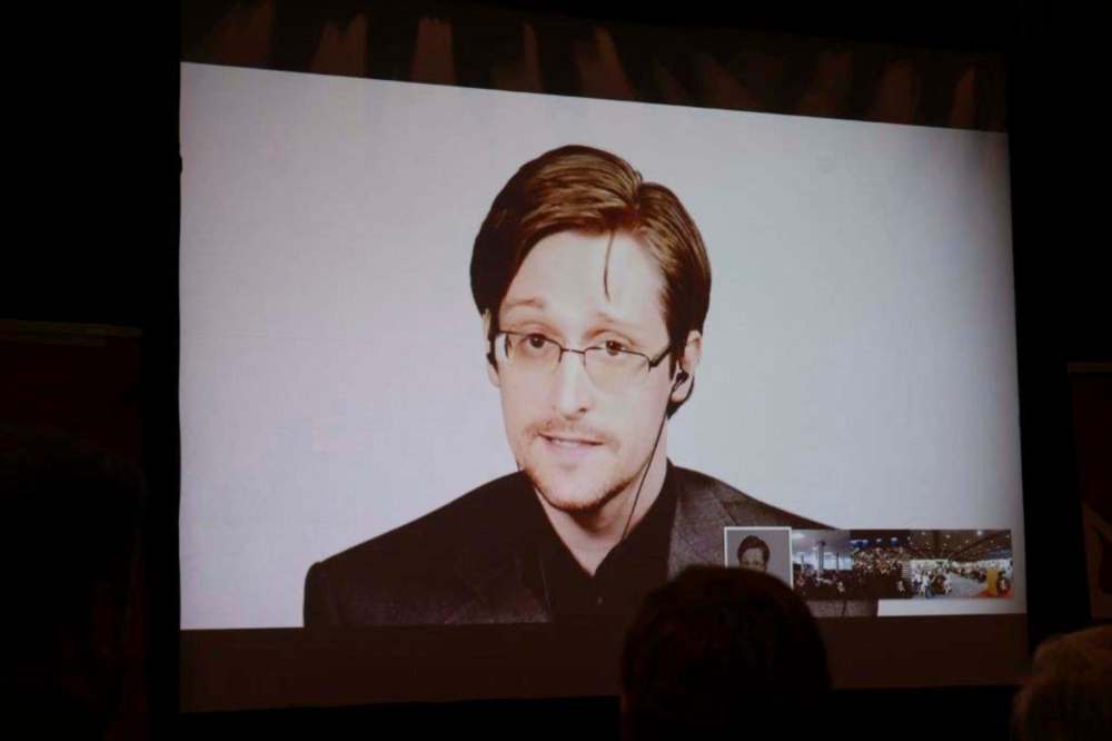 Naniece Ibrahim
Edward Snowden speaks via video link to audiences at the universities of Winnipeg, Brandon and Lethbridge on Tuesday.