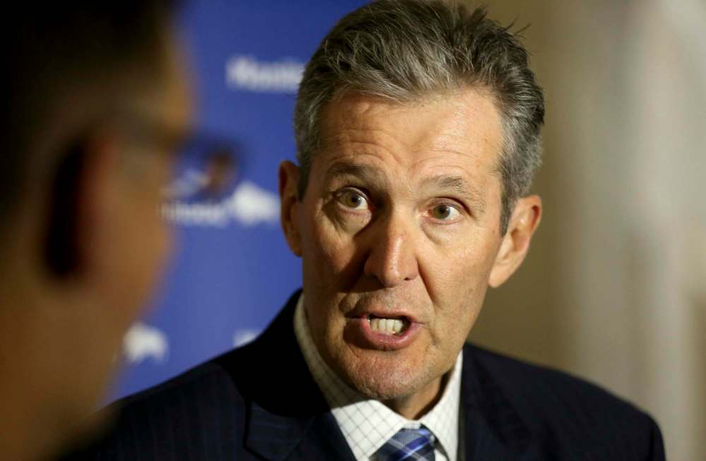 TREVOR HAGAN / WINNIPEG FREE PRESS
Premier Brian Pallister faces media after question period at the Legislative Building, Wednesday.