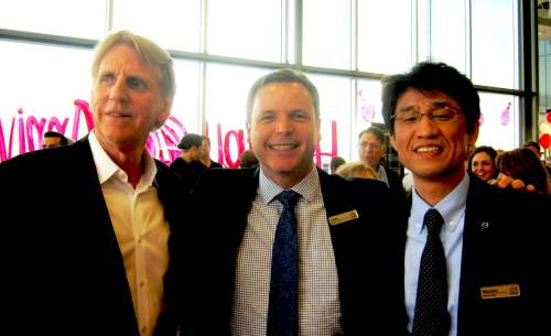 Photos by Myron Love / Winnipeg Free Press
Gerry Gordon (from left), Canada&rsquo;s longest serving Mazda dealer with David Klan, Mazda Canada senior director of sales, marketing and regional operations, and Mazda Canada president Masaharu (Massey) Kondo.
