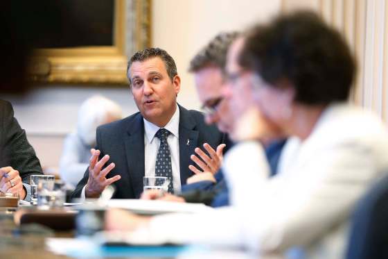 JOHN WOODS / WINNIPEG FREE PRESSCliff Cullen, Minister of Growth, Enterprise and Trade, speaks on Bill 33 - The Minimum Wage Indexation Act during a public meeting of the Standing Committee on Social and Economic Development at the the Manitoba legislature Tuesday.