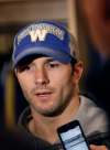 WAYNE GLOWACKI / WINNIPEG FREE PRESS
Winnipeg Blue Bomber wide receiver Weston Dressler in media scrum at IGF Monday after losing to the B.C. Lions in the semifinal game Sunday. Scott Billeck story Nov. 14 2016