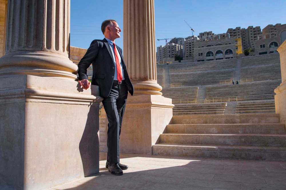 Linda Davidson / Washington Post
‘We’ve earned it,’ Palestinian developer Bashar Masri says of the ambitious city, which includes a large amphitheatre. Masri is billing his planned city on a hill as a revolutionary act — a raised fist with a wallet.