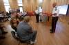 JOHN WOODS / WINNIPEG FREE PRESS
Winnipeg Police chief Danny Smyth (centre) and Inspector Jamie Blunden speak to residents at a community meeting in Winnipeg on Monday.