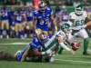 Rick Elvin / The Canadian Press
Winnipeg Blue Bombers defensive end Jackson Jeffcoat tackles Saskatchewan Roughriders quarterback Bryan Bennett during second-half action in Regina Saturday night.